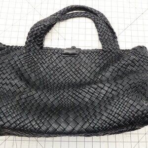 Falor Italy Woven Black Leather Tote Handbag Made in Italy Genuine